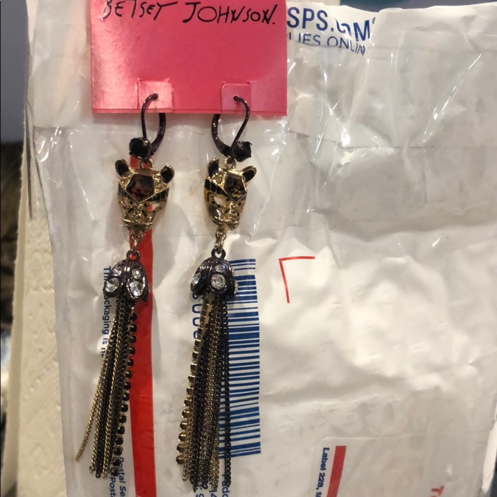 Betsey Johnson lever back tiger tassel earrings
